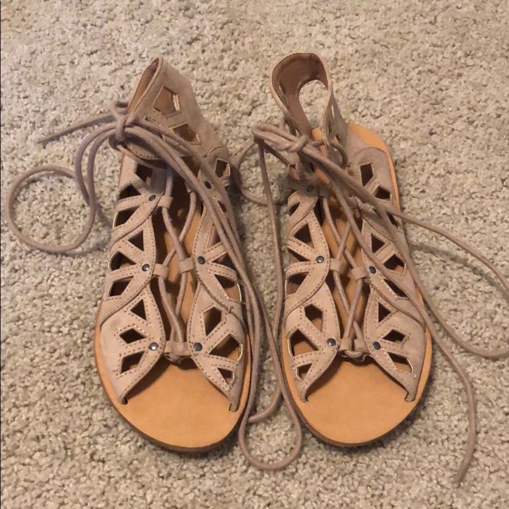 Beige Wrap Up Sandals